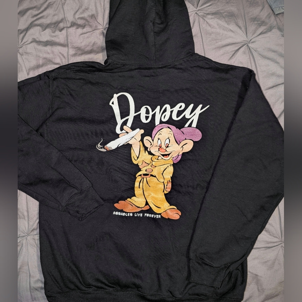 Black Dopey Hoodie with Graphic Print